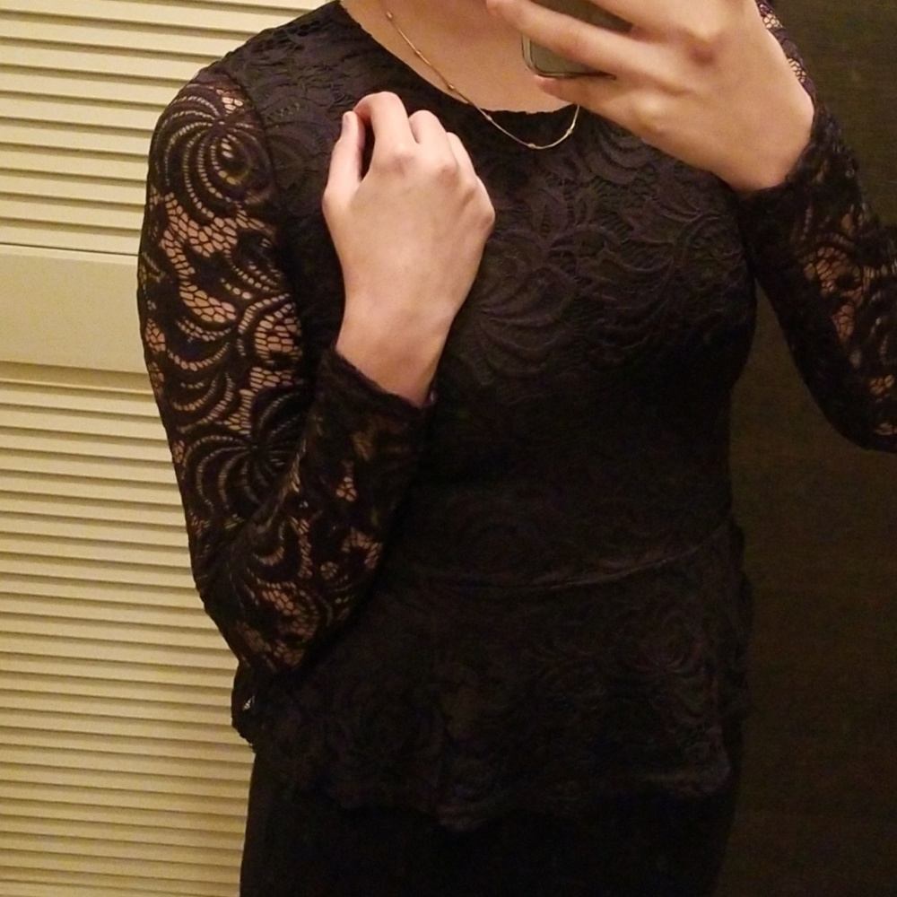 Long sleeve black lace top